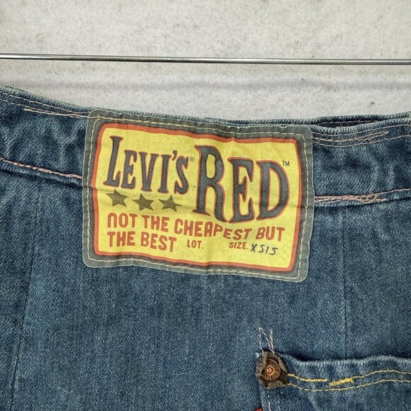 Levi's Red Denim Skirt Womens XS Blue A Line Ruffle Hem Button Knee Length - Picture 8 of 10